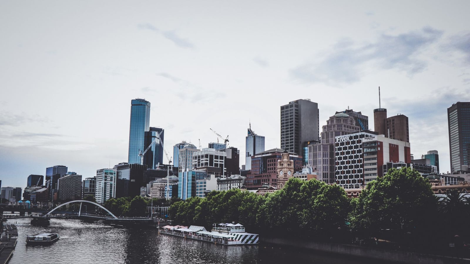 Panoramic view of the Melbourne city skyline under a clear sky